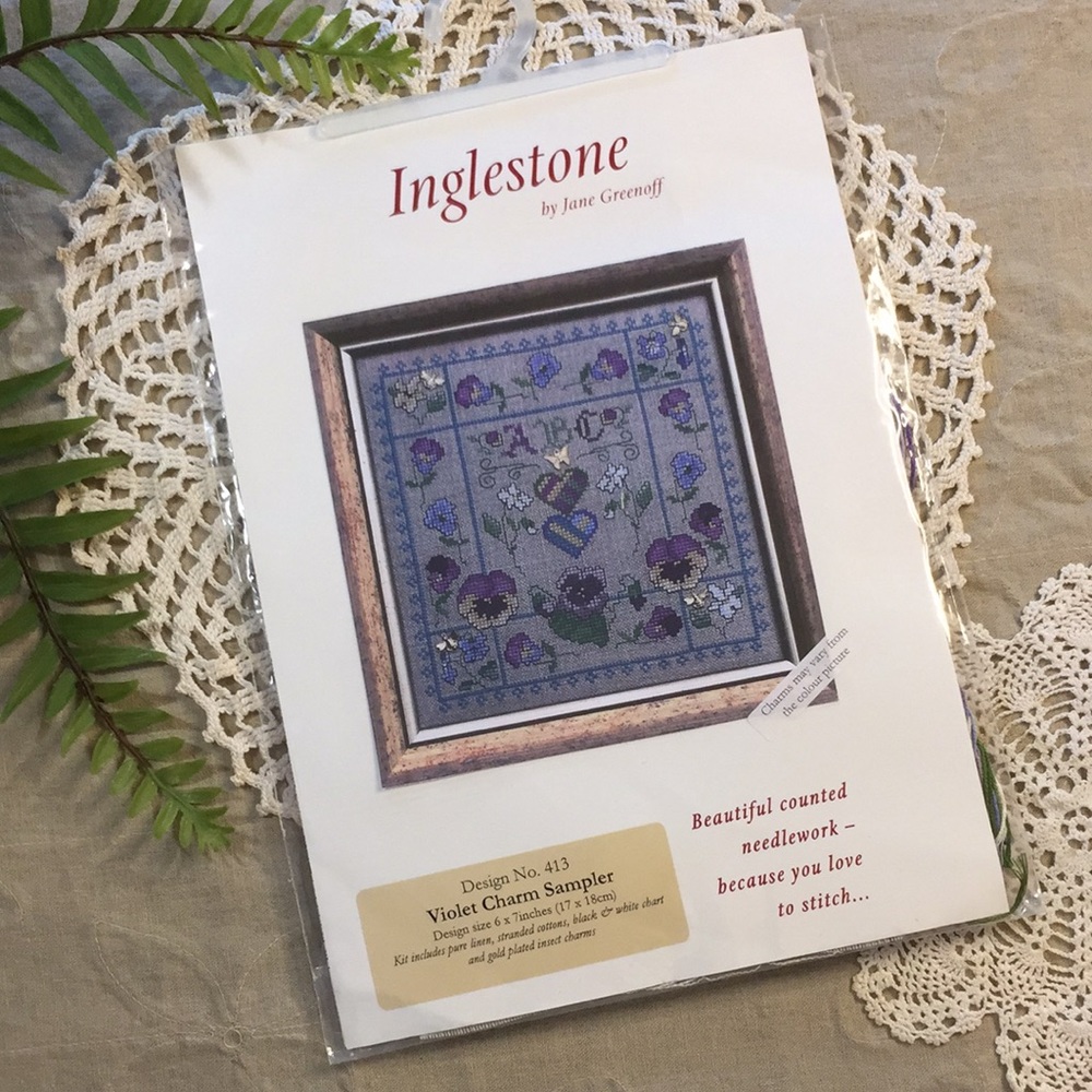 New Violet Charm Cross Stitch Sampler Kit Inglestone Jane Greenoff